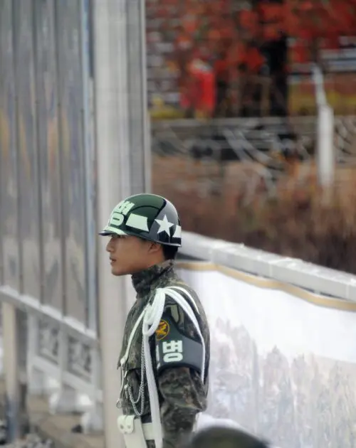 Imjingak, South Korea-November 14, 2015; DMZ Zone (South Korea): soldier at the South Korean base of Dora Observatory. November 14, 2015 Imjingak, South Korea