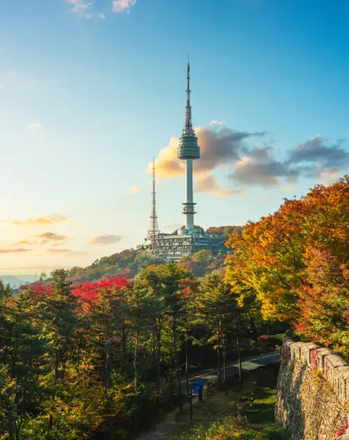 Namsan Seoul tower and city wall located in Seoul, South Korea