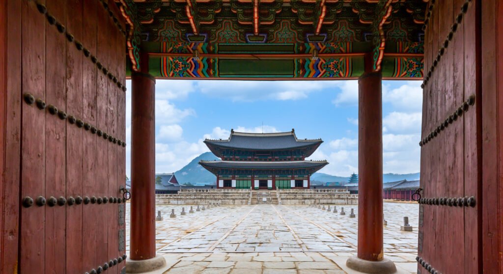 A view of the inside of Gyeongbokgung Palace from the main gate.